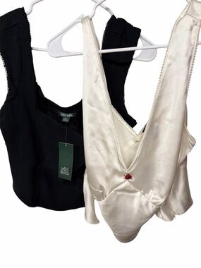 Bundle 2 Cropped Corset Tops XXL Satin & Structured Black + Ivory